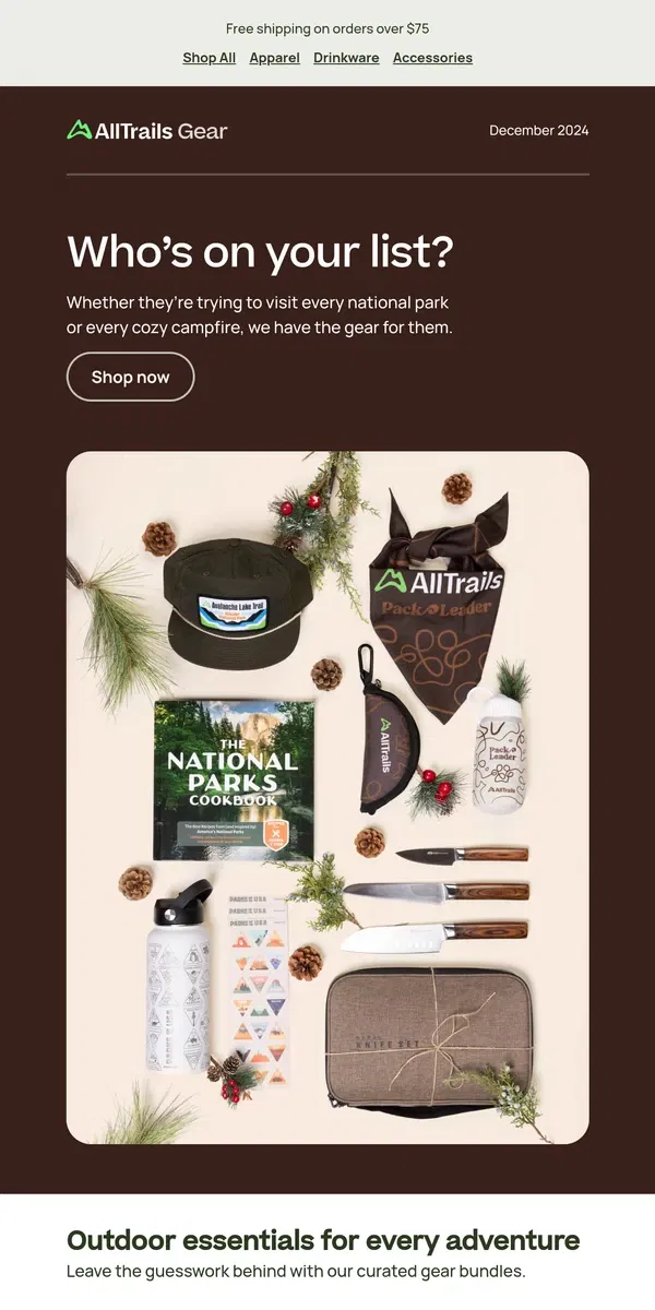 Email from AllTrails. The perfect gifts for outdoor lovers