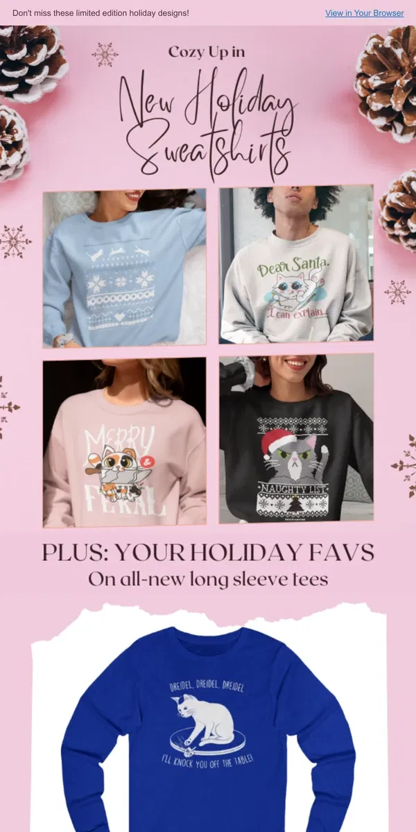 Email from Meowingtons. JUST DROPPED: Holiday Looks & LONG SLEEVE Tees! 🙀