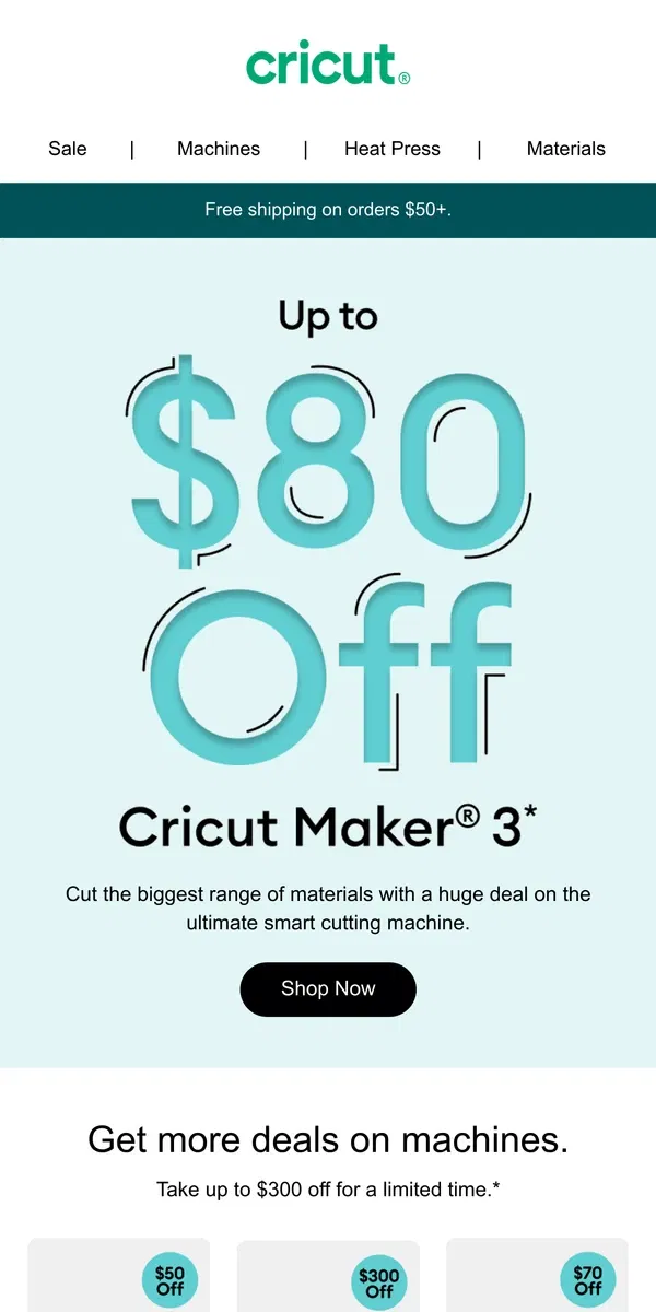 Email from Cricut. Get Crafting With a New Machine