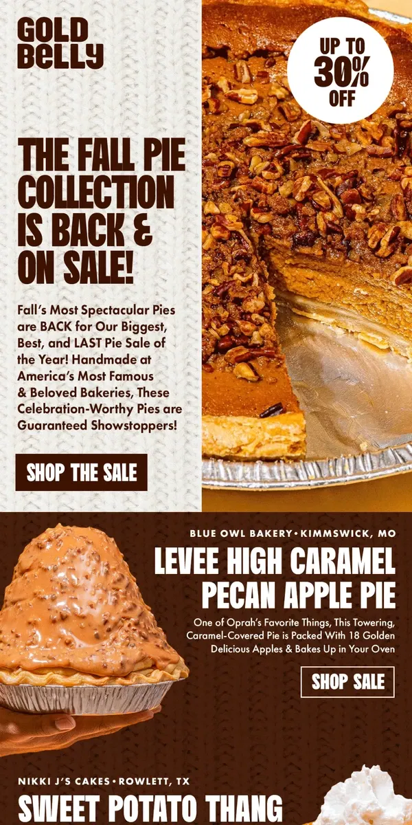 Email from Goldbelly. 🥧 Fall’s Top Pies are BACK!🥧