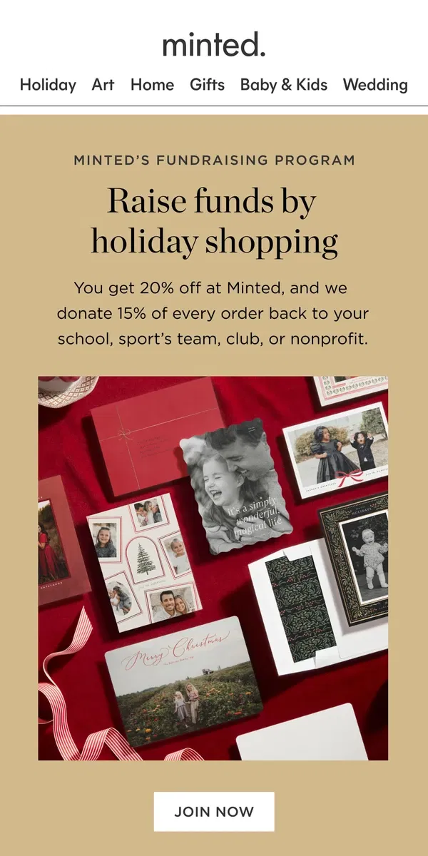 Email from Minted. Want a simpler way to fundraise?