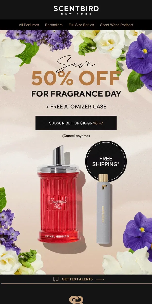 Email from Scentbird. 50% off Fragrance Day Sale!