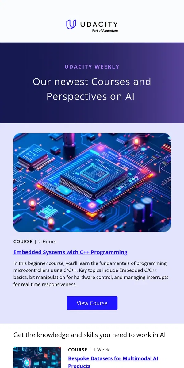 Email from Udacity. Udacity Weekly: New Courses and perspectives on AI