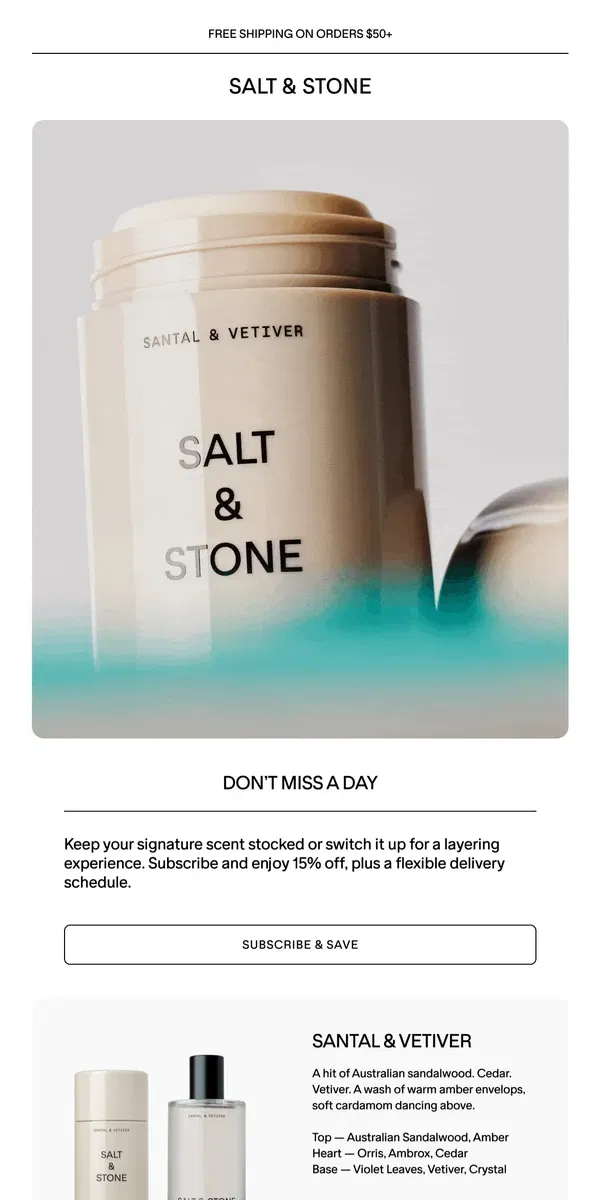 Email from SALT & STONE. Never Run Out