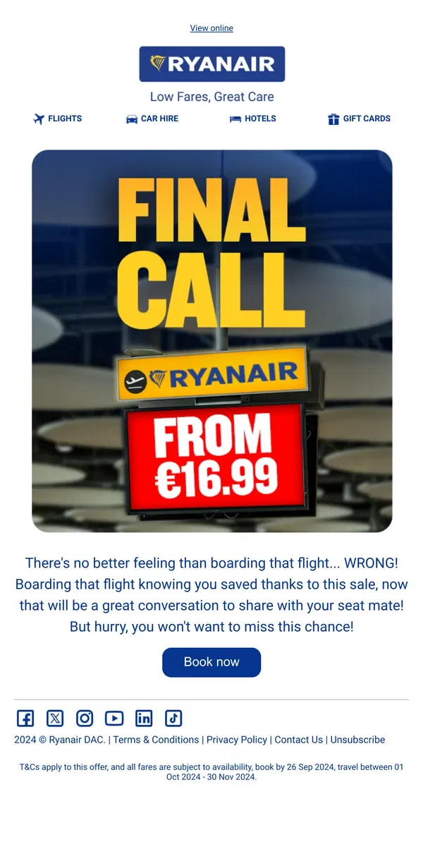 Email from Ryanair. Final Call…