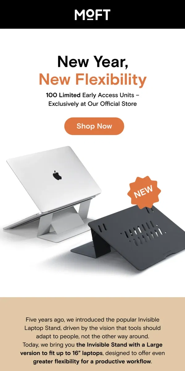 Email from MOFT. Say Hello to the Invisible Stand