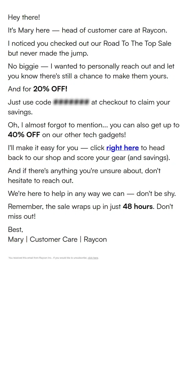 Email from Raycon. Last chance to save 🚨