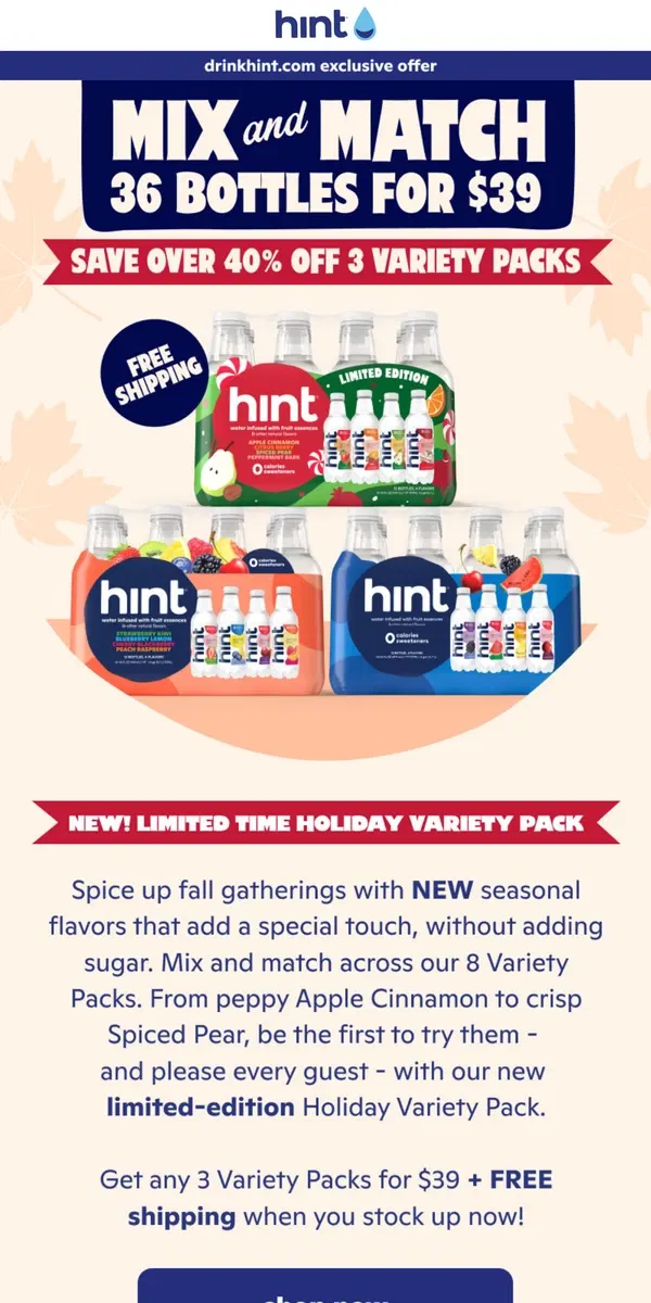 Email from Hint Water. New season, new flavors!