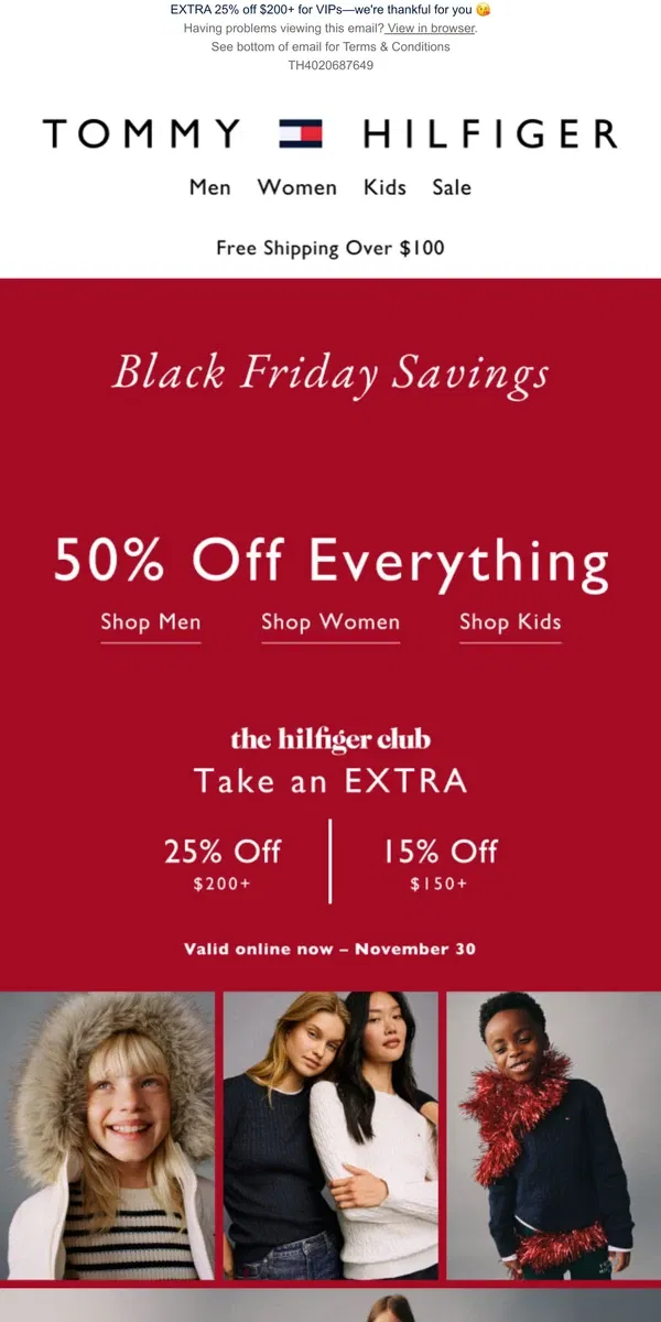 Email from Tommy Hilfiger. Ending Soon! 50% OFF EVERYTHING | BLACK FRIDAY