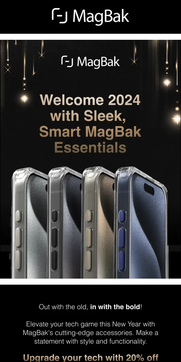 Email from MagBak. New Year, New Gear - 20% off Sitewide!