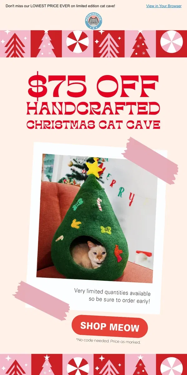 Email from Meowingtons. 🎄Christmas Tree Cat Caves are BACK!🎄