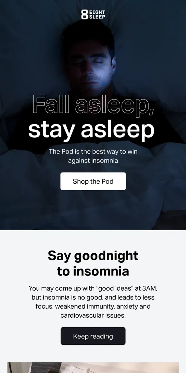 Email from Eight Sleep. Do you suffer from insomnia?