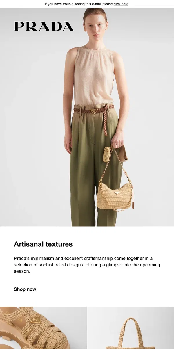 Email from Prada. Artisanal textures