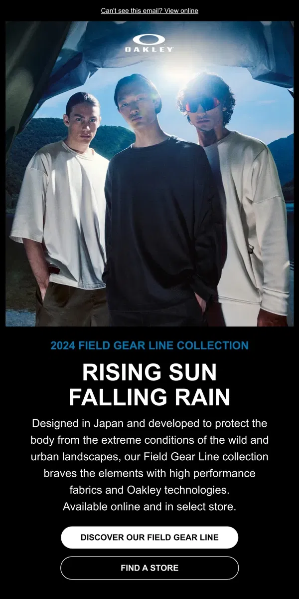 Email from Oakely. Meet The New Field Gear Line Collection