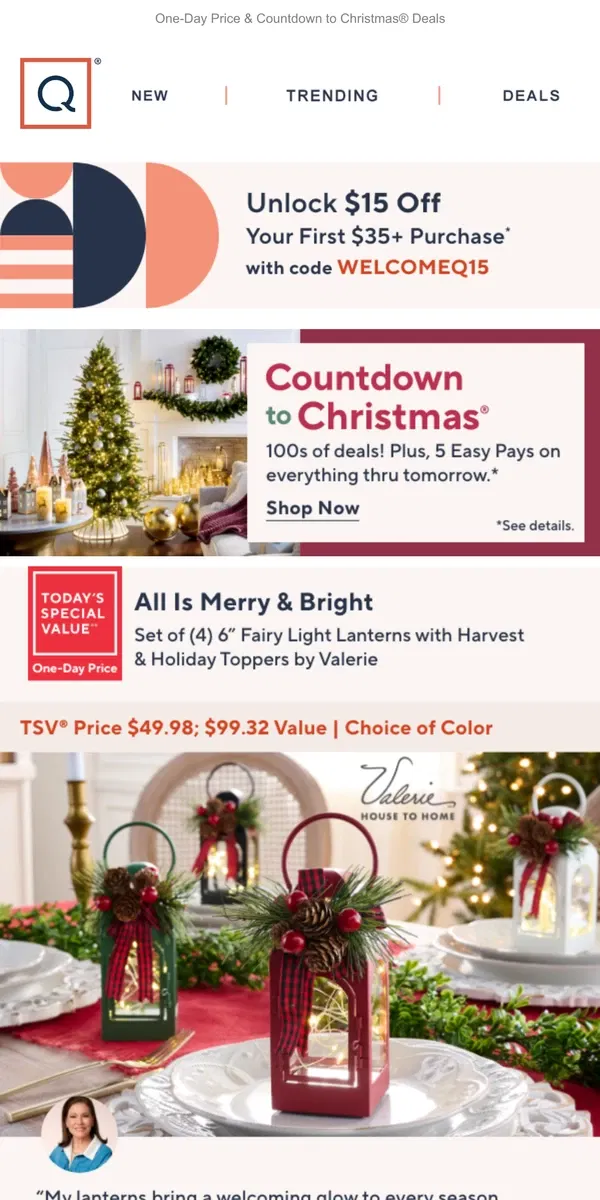 Email from QVC. All Is Bright! Valerie Parr Hill Set