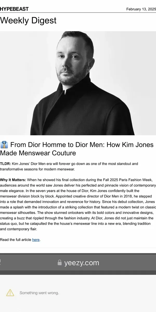 Email from Hypebeast. How Kim Jones Changed Menswear Forever 🙌