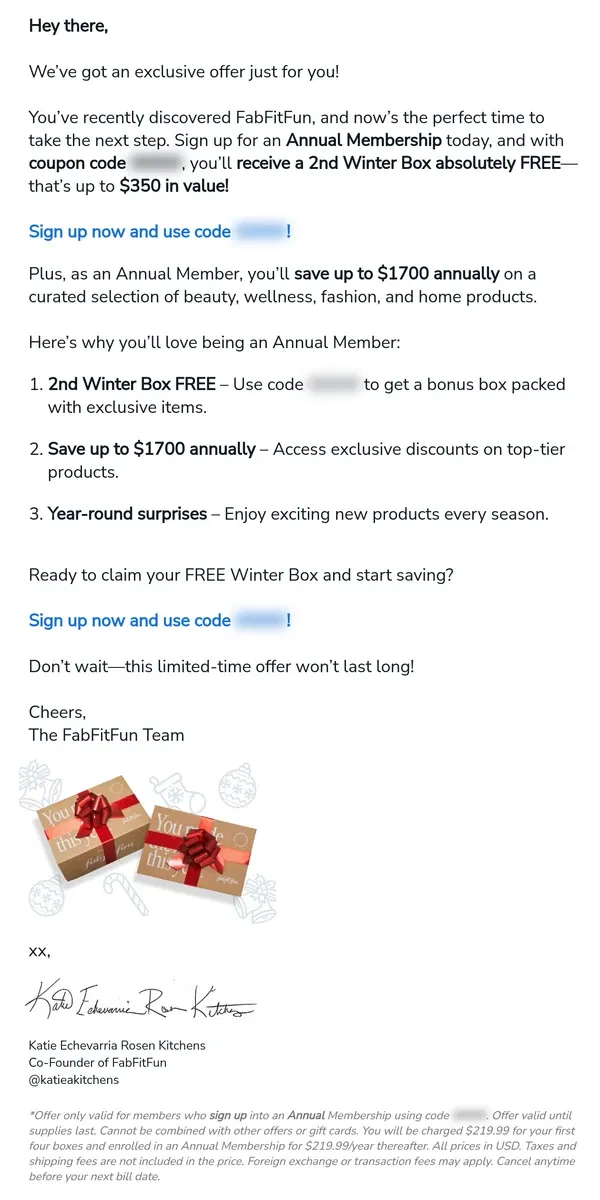 Email from FabFitFun. Exclusive Offer: Unlock Your 2nd Winter Box FREE