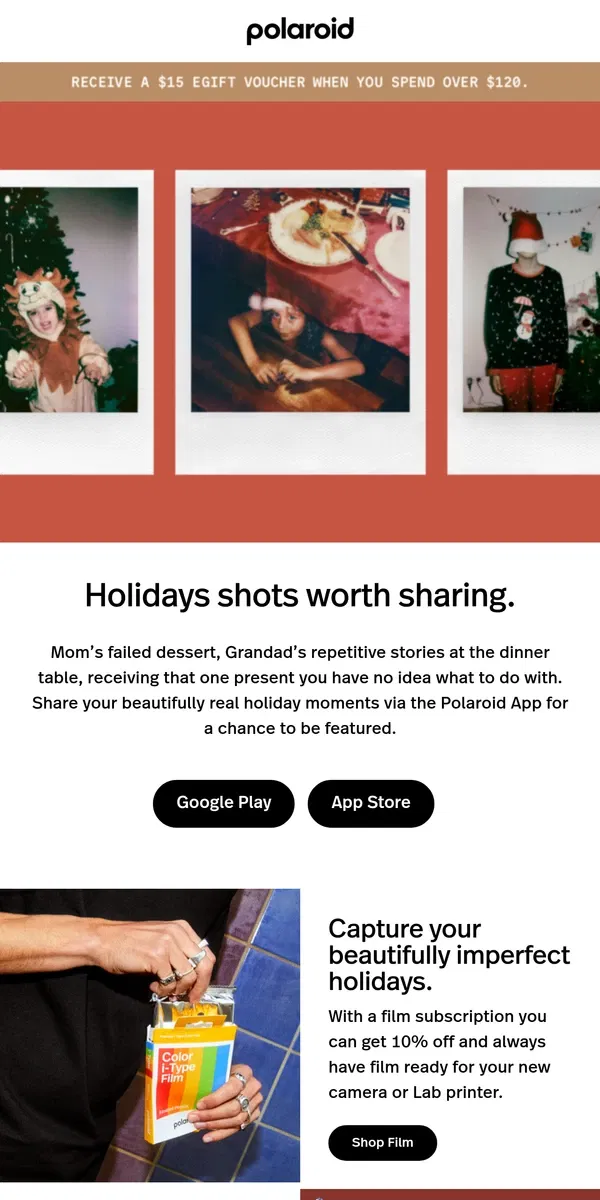 Email from Polaroid. Beautifully imperfect creative call!