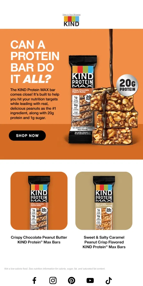 Email from KIND. 20g protein. One amazing bar 😋