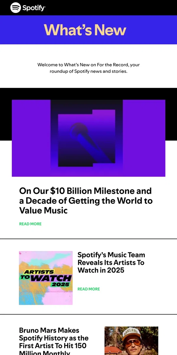 Email from Spotify. Spotify Hits $10B Milestone for Artist Payment