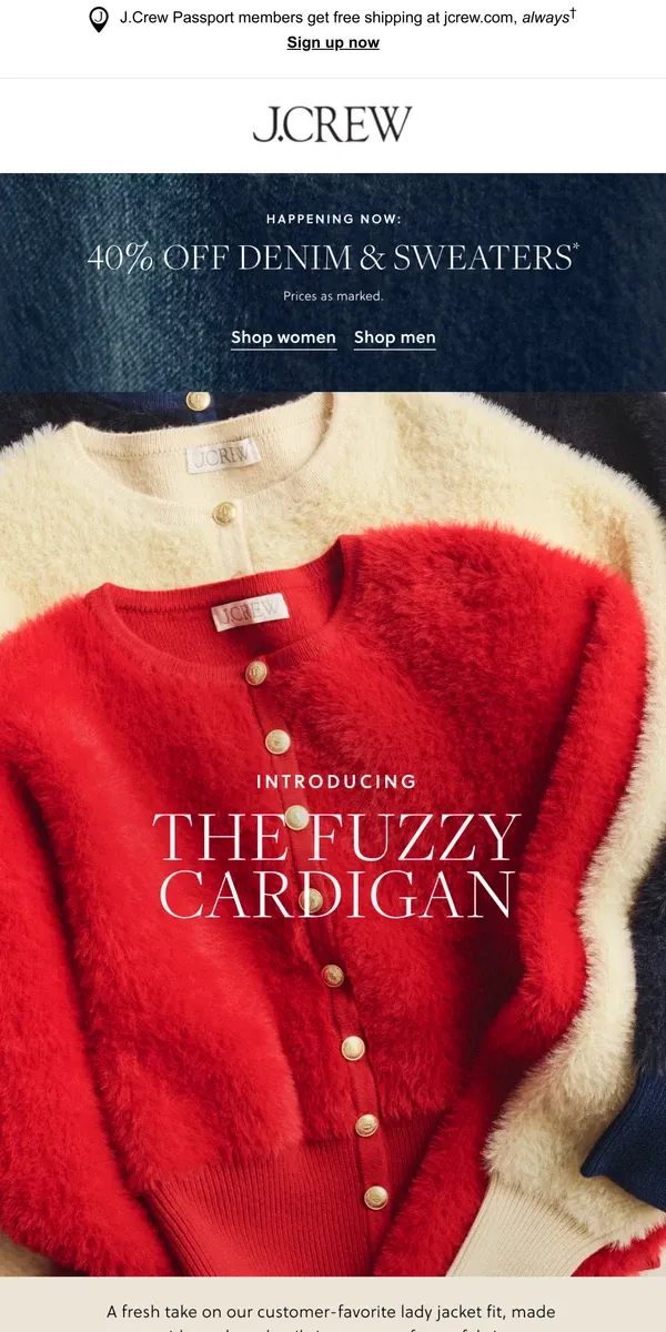 Email from J.Crew. Introducing our fuzziest cardigan ever