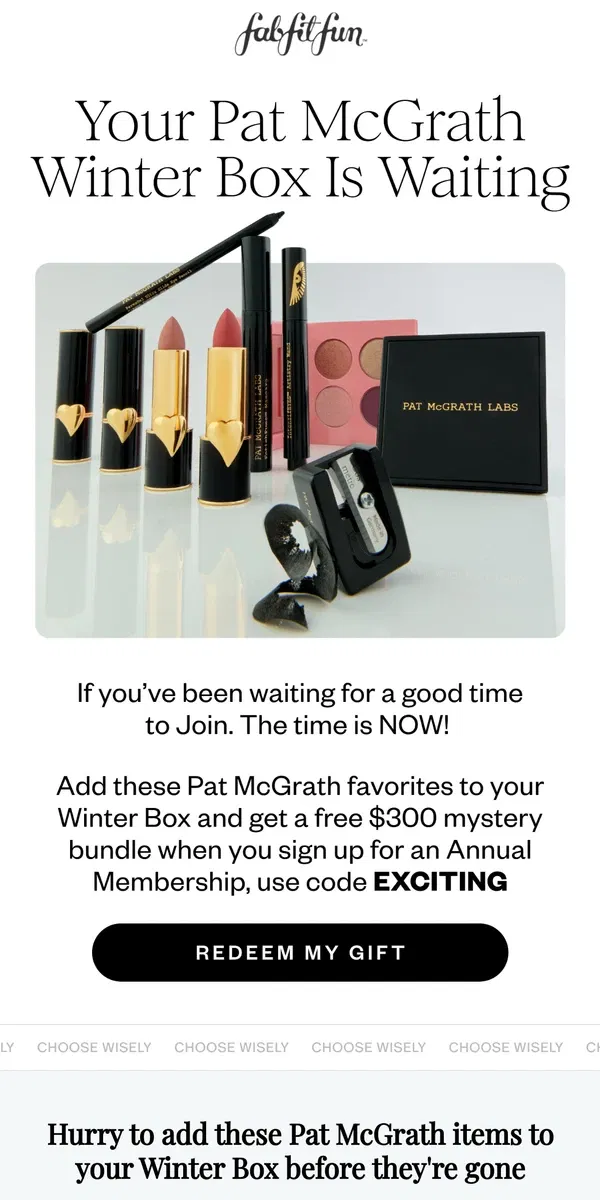 Email from FabFitFun. Attention: Pat McGrath Has Just LANDED