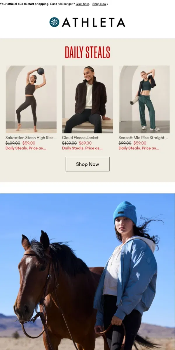 Email from Athleta. New online-only styles are here