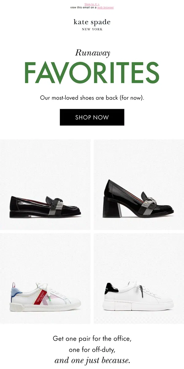 Email from Kate Spade. Popular pairs are back in stock!