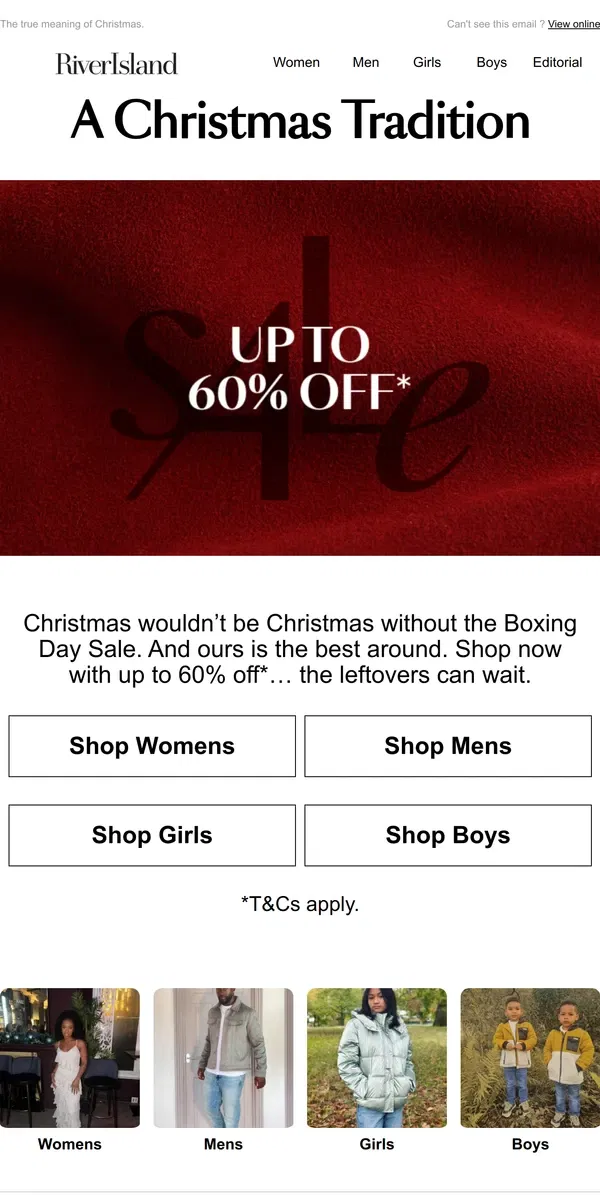 Email from River Island. Up to 60% off in the Boxing Day Sale 🤩​