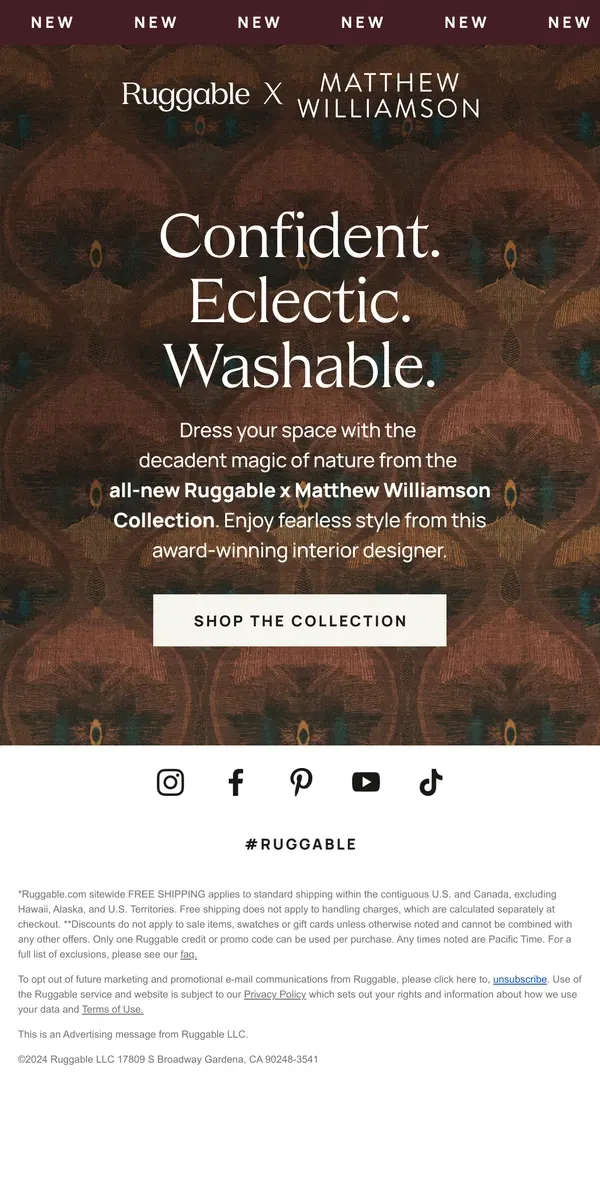 Email from Ruggable. JUST DROPPED: Ruggable x Matthew Williamson