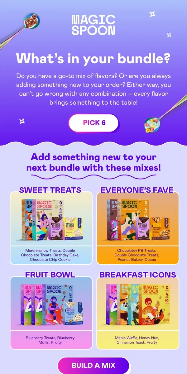 Email from Magic Spoon Cereal. What flavors will YOU pick? 🤔