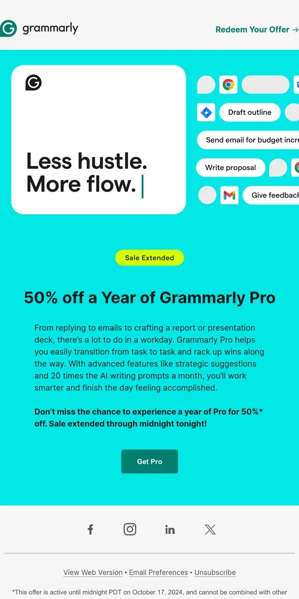 Email from Grammarly. ❗Sale extended—50% off Pro❗