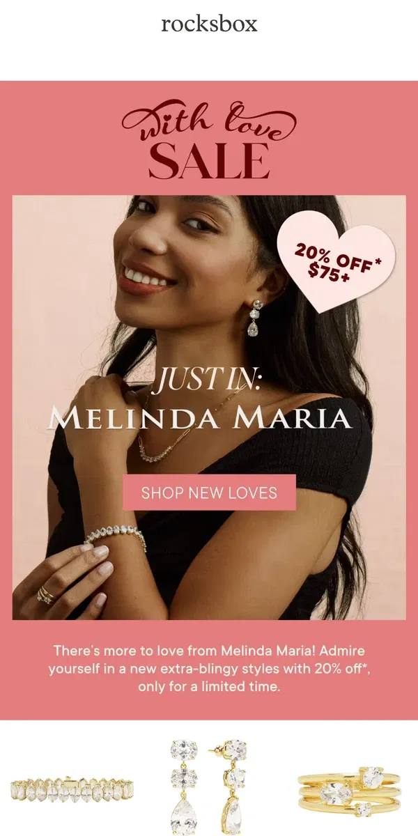 Email from Rocksbox. 20% off ✨NEW✨ Melinda Maria