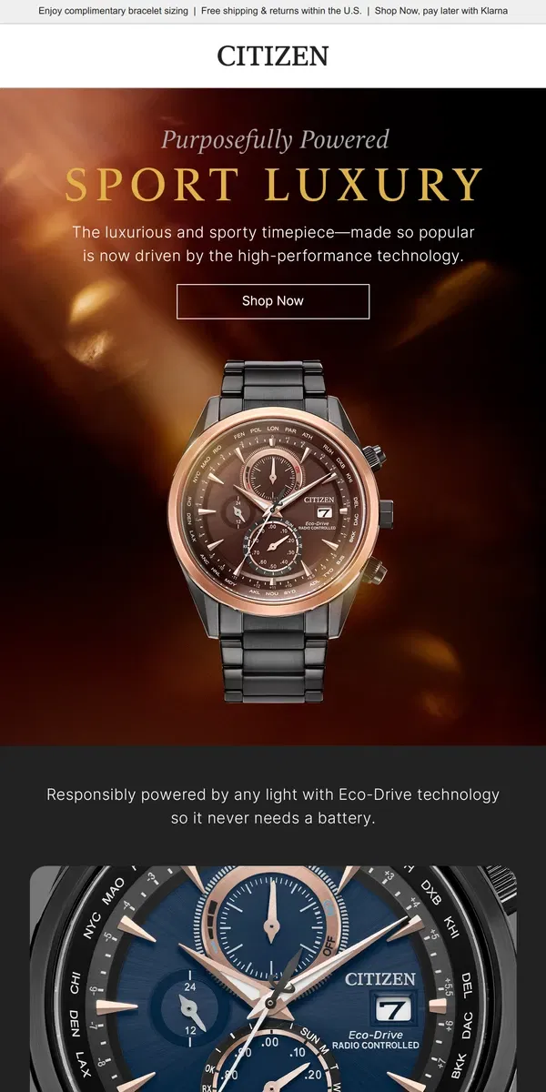 Email from Citizen Watch. Introducing the Sport Luxury A-T