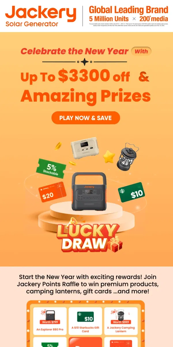 Email from Jackery. 🎁 Win Big in Our New Year Raffle + Save Up to $3300!