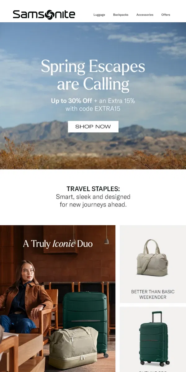 Email from Samsonite. Best Sellers Await with an Extra 15% Off