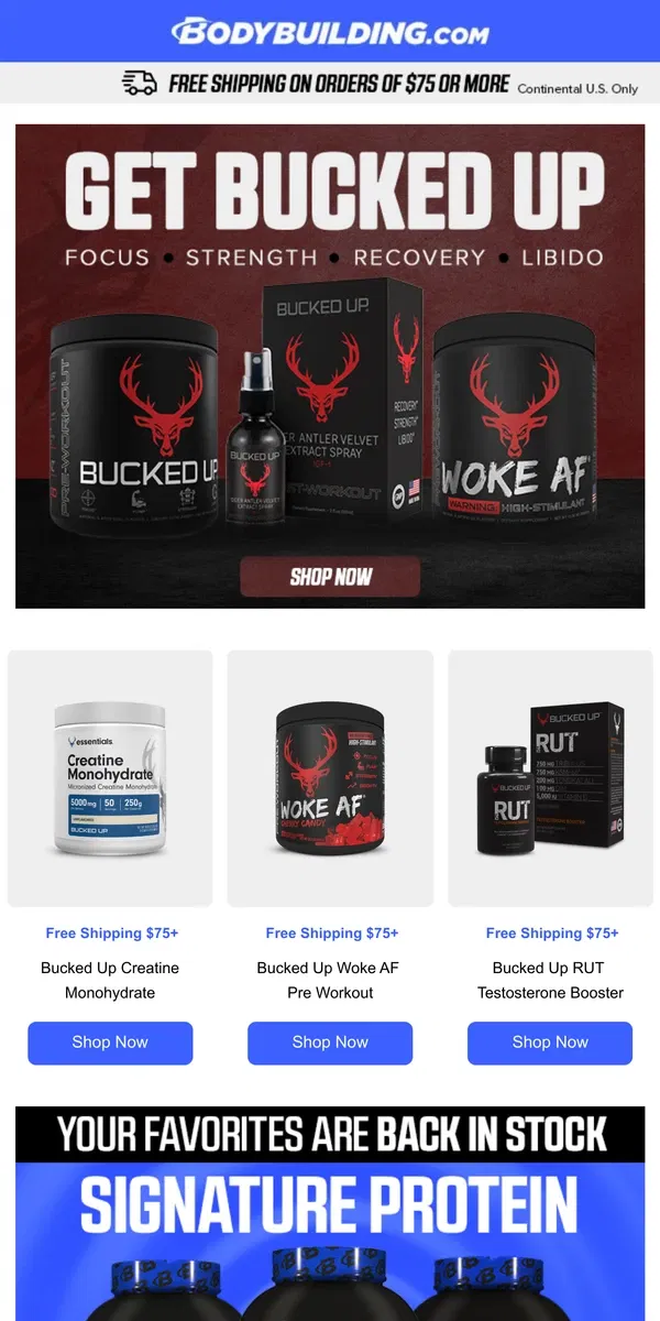 Email from Bodybuilding.com. Train Harder, Recover Faster—Bucked Up is Your Fitness Edge!