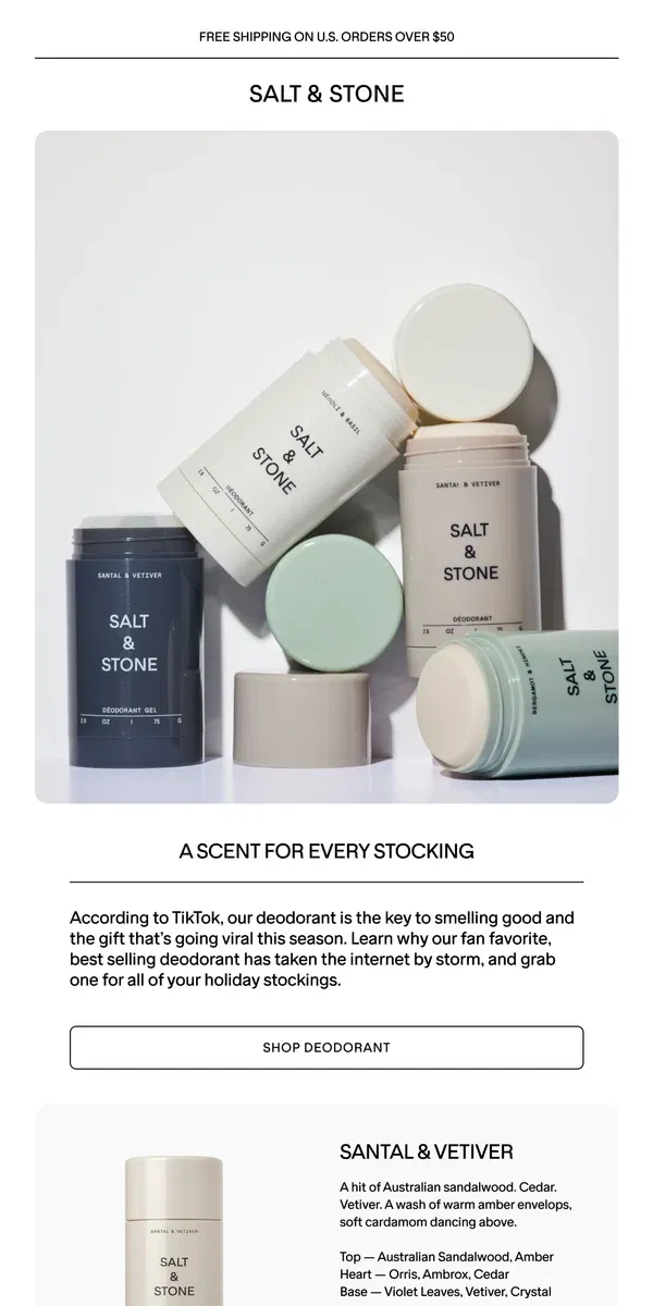 Email from SALT & STONE. A Scent For Every Stocking