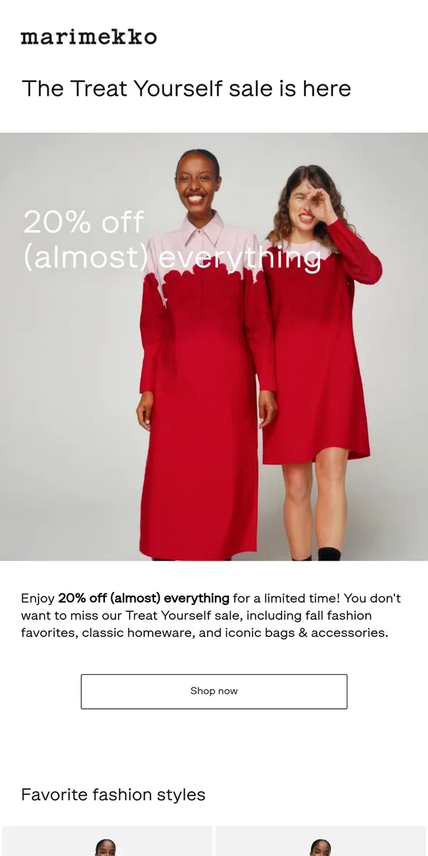 Email from Marimekko. 20% off (almost) everything is ON 💥