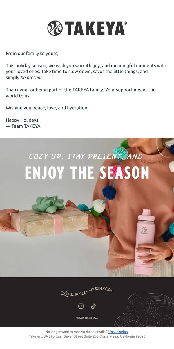 Email from TAKEYA. Warm Holiday Wishes from Team TAKEYA