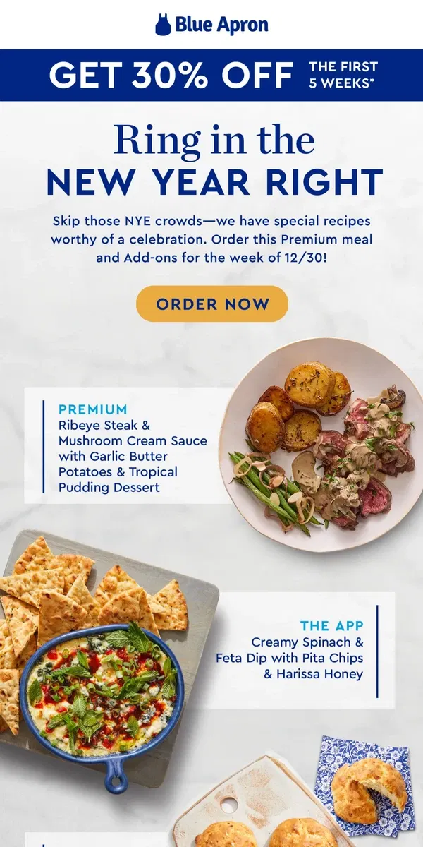 Email from Blue Apron. Get 30% OFF your first amazing meal of 2025.