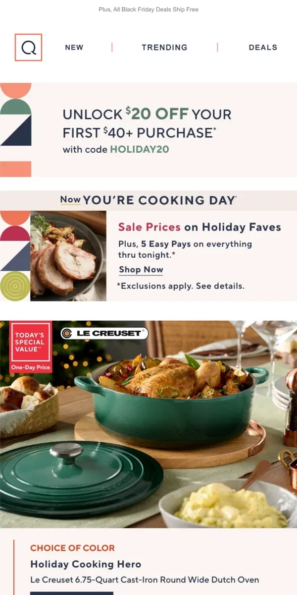 Email from QVC. Le Creuset Is on the Menu