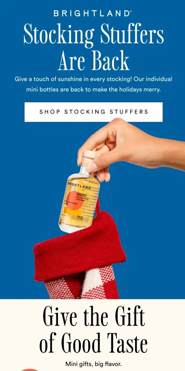 Email from Brightland. Stocking Stuffers Are Back!