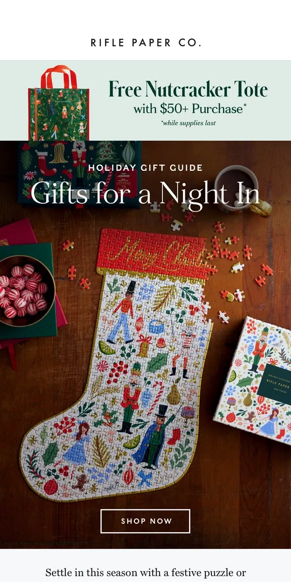 Email from Rifle Paper Co.. New Holiday Puzzles For a Family Night In