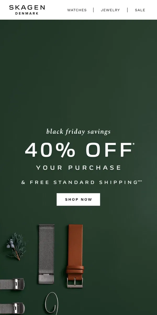 Email from Skagen. 40% off black Friday deal