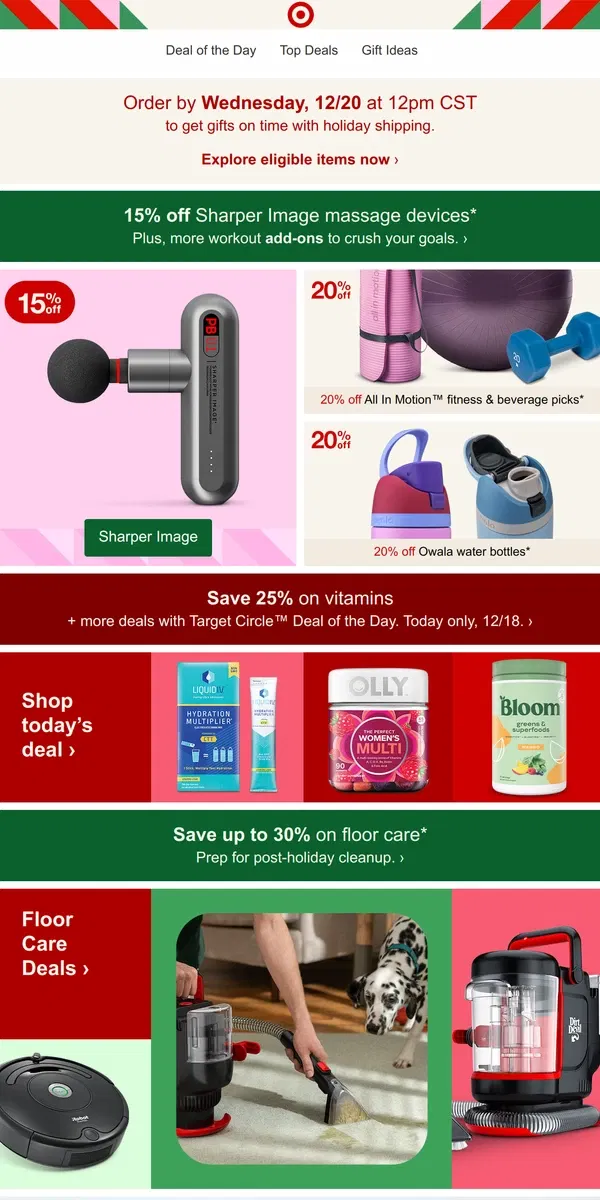 Email from Target. Save 15% on Sharper Image massage devices + more workout deals.