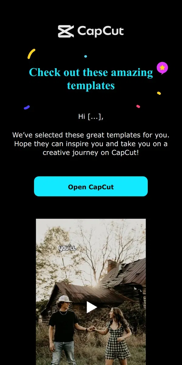 Email from CapCut. Today’s pick of featured templates