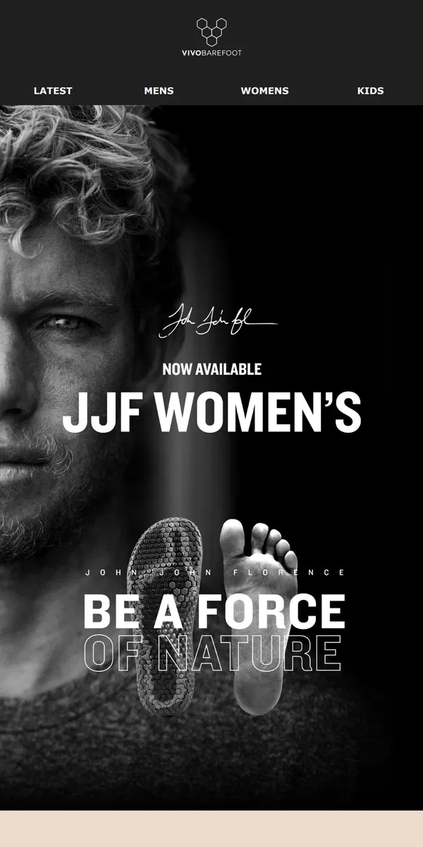 Email from Vivobarefoot. Introducing the JJF Women collection