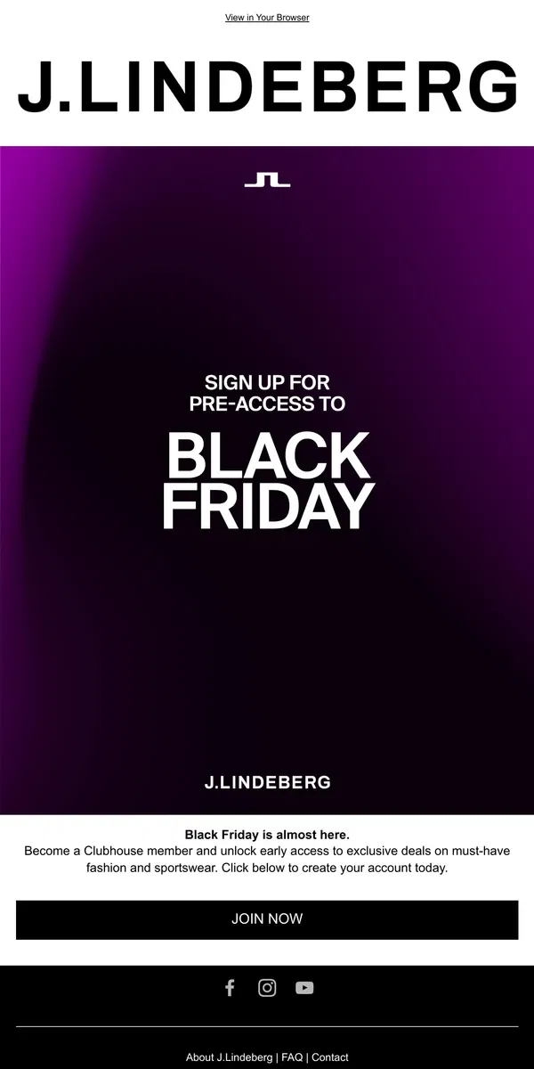 Email from J.Lindeberg. Unlock Early Access to Black Friday