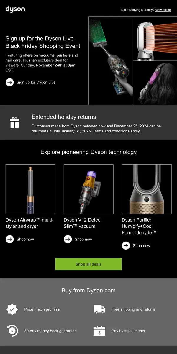 Email from Dyson. Sign up for Dyson Live on Sunday, November 24th